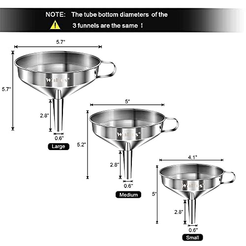 Classic Stainless Steel Funnel, Walfos 3 Pack Kitchen Funnel with Kit