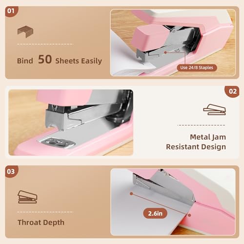 Eco-Friendly Deli Effortless Desktop Stapler, Heavy Duty Stapler, 40-50 Kit