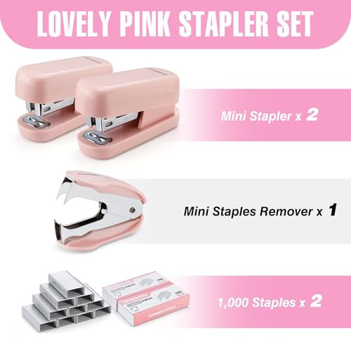 upgraded WORKPRO Mini Stapler with Staples, Pink Stapler Essentials